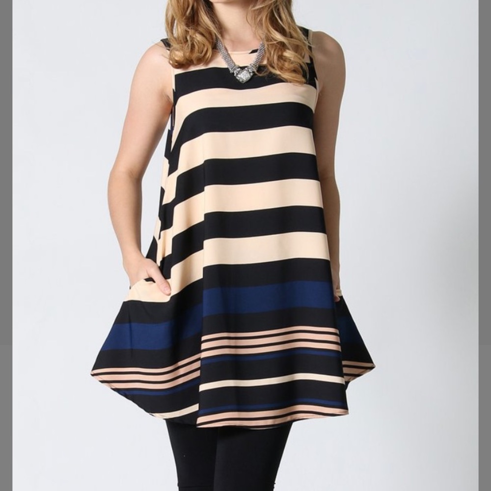 Black and Taupe Striped Tunic